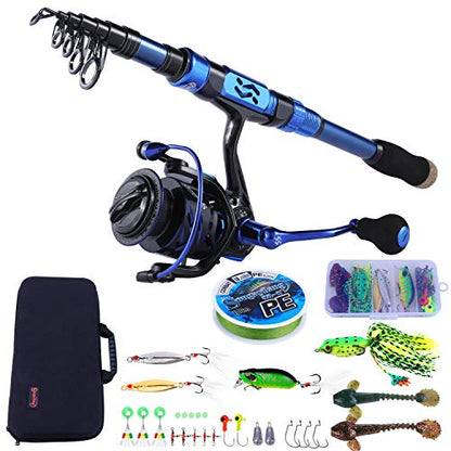 Sougayilang Fishing Rod and Reel Set Carbon Fiber Telescopic Fishing Rod 12+1BB Spinning Reel with Carry Case for Saltwater Freshwater - color: blue, size: 5.91 ft - 2000