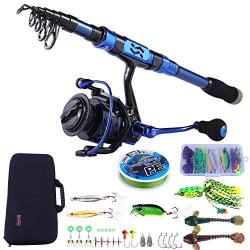 Sougayilang Fishing Rod and Reel Set Carbon Fiber Telescopic Fishing Rod 12+1BB Spinning Reel with Carry Case for Saltwater Freshwater - color: blue, size: 7.87 ft - 3000