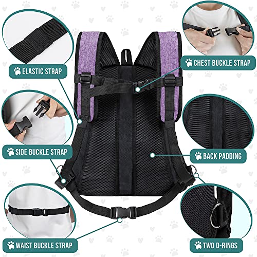 PetAmi Adjustable Cat & Dog Chest Carrier Backpack, Ventilated for Hiking & Camping, Max 15 lbs, Purple - color: Purple, size: Large (15.5x9x18)