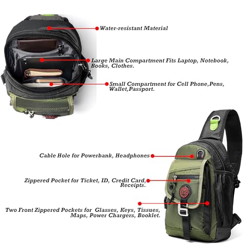 NICGID Sling Bag Chest Shoulder Backpack Crossbody Bags for Tablet Laptop Outdoor Hiking Men Women - color: Army Green-2629