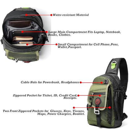 NICGID Sling Bag Chest Shoulder Backpack Crossbody Bags for Tablet Laptop Outdoor Hiking Men Women - color: Army Green-2629