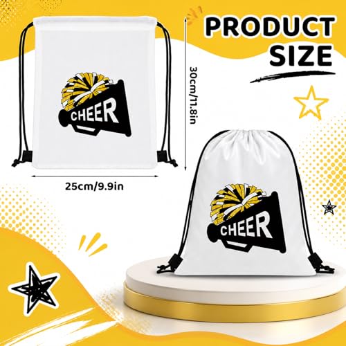 Kacctyen 24 Pcs Cheer Drawstring Backpack Cheer Team Gift Cheerleader Drawstring Gym String Bag Sports Party Favor Bulk(Black Gold) - color: Black Gold