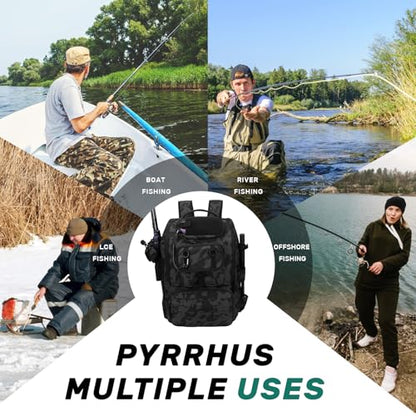 Pyrrhus 40L Fishing Backpack with Rod Holders & Insulated Cooler Compartment, Camping Cooler Tackle Storage for Anglers - color: Black