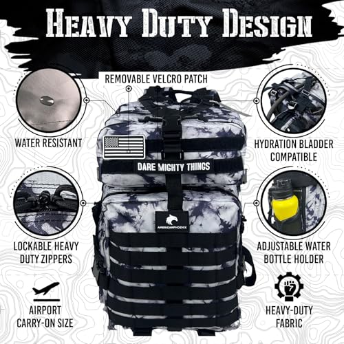 AMERICANPHOENIX 45L Elite Tactical Backpack | 3X Stronger Work & Military Backpack | Water Resistant and Heavy Duty | 3 Day MOLLE Bug Out Bag (Black Ice) - color: Black Ice