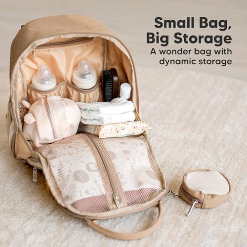 KeaBabies Diaper Bag Backpack - Small Multifunctional Travel Diaper Back Packs, Maternity Baby Changing Bags, 12L Capacity, PU Leather, Waterproof, Unisex, Nappy Changing Pad (Latte, Small) - color: Latte, style: Small / 13" H