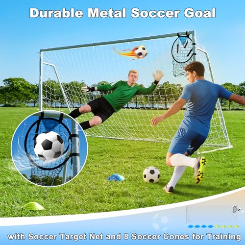 Soccer Goals for Backyard Soccer Goal 12x6 Big 10x6.5 8x6 6x4FT Soccer Goals for Youth Adults and Kids Large Metal 2" Goal Post with Agility Ladder and Target Net Soccer Cones Practice Equipment - style: 12×6 FT