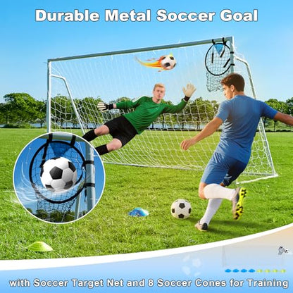 Soccer Goals for Backyard Soccer Goal 12x6 Big 10x6.5 8x6 6x4FT Soccer Goals for Youth Adults and Kids Large Metal 2" Goal Post with Agility Ladder and Target Net Soccer Cones Practice Equipment - style: 10×6.5 FT