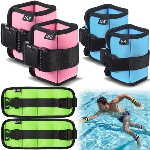 Arrowbash 3 Pairs Ankle Weights for Men Women 0.5lb/1lb/1.5lb Adjustable Swimming Ankle Wrist Weights Bands Set for Pool Aqua Cuffs Aerobics Fitness Jogging Walking Running Yoga - color: Pink Blue Green
