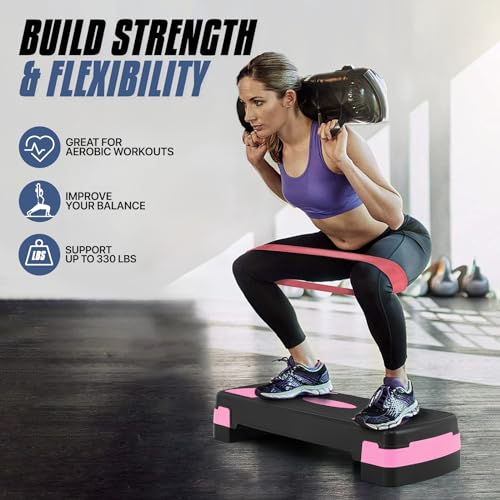 MADOG Aerobics Stepper Platform with 4/6/8 inch Height Stackable Risers - color: Black/Pink, size: 31-Inch