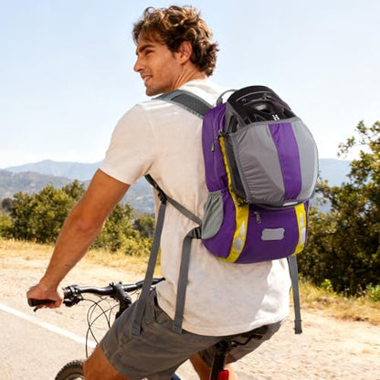 Bike Backpack With Rain-Cover, Mountain Biking Backpacks, Lightweight Packable Daypack Waterproof For Travel, Small Backpack For Bicycle Riding,Hiking,Camping (Purple) - color: Purple