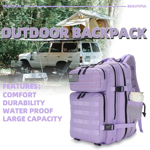 Lovelinks21 25L Tactical Backpack for Men and Women Military Backpack Small Assault Pack Molle Backpack Bug Out Bag Travel Rucksack Daypack (Light Purple) - color: Light Purple