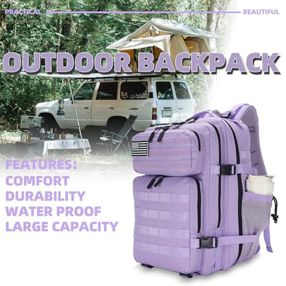 Lovelinks21 25L Tactical Backpack for Men and Women Military Backpack Small Assault Pack Molle Backpack Bug Out Bag Travel Rucksack Daypack (Light Purple) - color: Light Purple