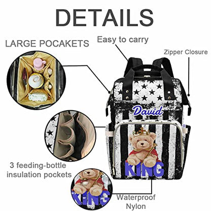 Custom Bear Diaper Bag Backpack for Baby Boy, Personalized Name American Flag Large Nappy Nursing Orangizer Mommy Bags, Waterproof Travel Daypack for Dad Mom Gifts - color: American Flag-bear-03