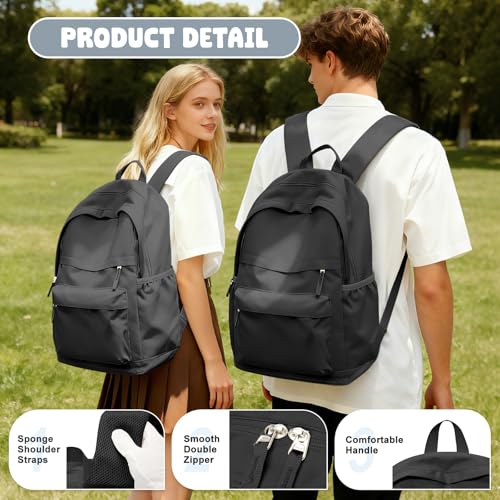 VECAVE School Backpack Black College High School Bags backpack for Boys Girls Teens Waterproof Bookbag Casual Lightweight Travel Rucksack Daypack Backpacks for Men Women