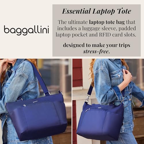 Baggallini Essential Laptop Tote - Work Tote Bag with Laptop Sleeve - Lightweight Travel Crossbody Shoulder Bag for Women - color: Cadet Navy