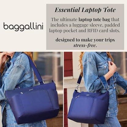 Baggallini Essential Laptop Tote - Work Tote Bag with Laptop Sleeve - Lightweight Travel Crossbody Shoulder Bag for Women - color: Pine