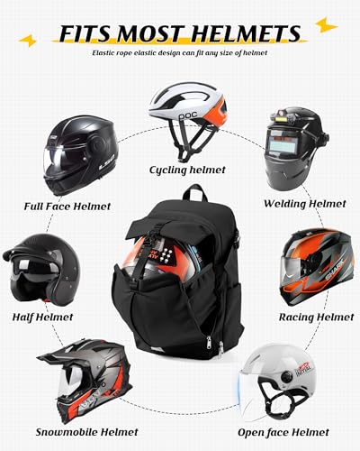 Large Black Motorcycle Backpack – Helmet Backpack for Men Women, Hi Viz EDC Commuter Bag for Riders, Night Travel, and Daily Use with Helmet Holder, Laptop Compartment, Ventilated Back, Urban Gear - color: A1-black Large
