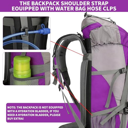 70L Camping Hiking Backpack with Rain Cover Waterproof Backpacking Backpack for Hiking Treeking Climbing Outdoor - color: Purple