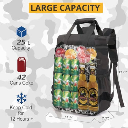 Tactical Backpack Cooler,Lunch Backpack for Men Adults Work with Handle，Soft Cooler Backpack Insulated Waterproof Leak Proof - color: Black