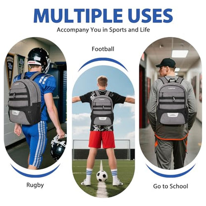 LARIPOP Soccer Backpack with Ball Holder & Shoe Compartment Large Capacity Sports Bag for Training - color: Light gray
