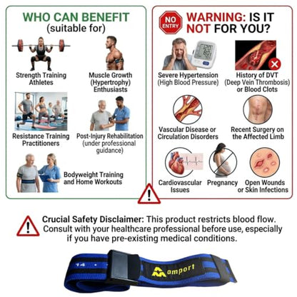 Amport Occlusion Training Bands – 3-Inch Leg & 2-Inch Arm Blood Flow Restriction Bands for Men & Women – Adjustable Buckle Straps for Muscle Building, Rehab & Strength Training – Set of 4