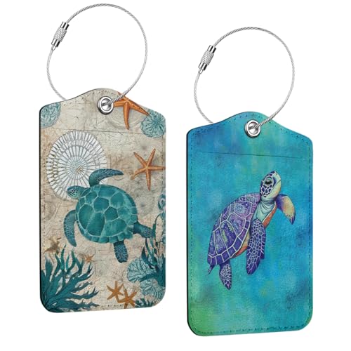 2 PCs Sea Turtle Luggage Tag, Suitcase Tags with Privacy Flap and Metal Loop, Luggage Tags for Suitcases, Identifiers Travel Essentials Bag Tag, Sea Turtle Gifts for Women Girls Friends Daughter - color: Multicolored 1445