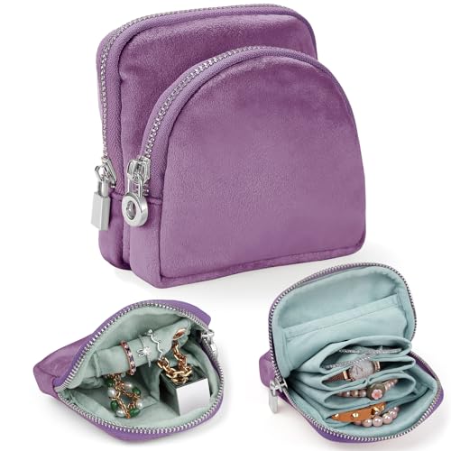 Small Travel Jewelry Case Set 2-in-1 Detachable Velvet Pouches, Portable Jewelry Organizer Bag for Rings Earrings Bracelets, Gift Box for Women (Lavender Purple) - color: Lavender Purple