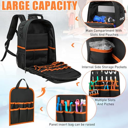 Tool Backpack for Men with Removable Tool Organizer - color: Black&Orange