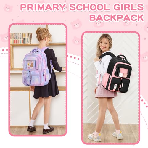 Kids Backpack for Girls School Bags for Middle School Students Book Bag for Elementary Primary Kawaii Ita Backpack, Black and Pink - color: Black and Pink