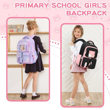 Kids Backpack for Girls School Bags for Middle School Students Book Bag for Elementary Primary Kawaii Ita Backpack, Black and Pink - color: Black and Pink