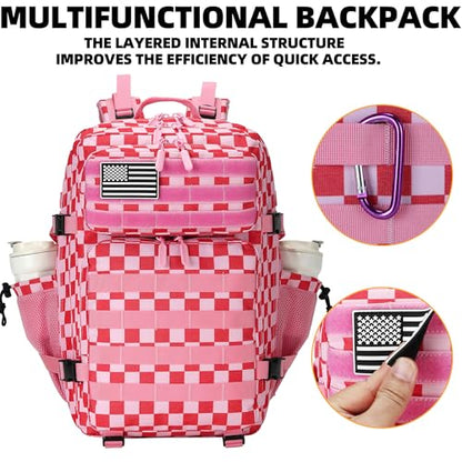 Lovelinks21 45L Tactical Assault Backpack 3 day assault pack with Molle Waterproof backpack Rucksack for Tactical Backpacks (Pink white check) - color: Pink White Check