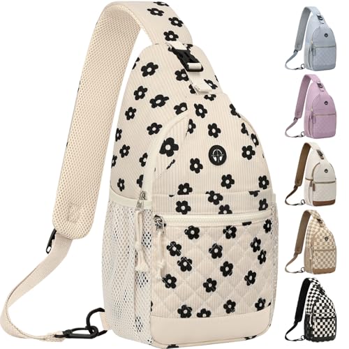 Vankor Small Crossbody Purses Bags for Women Men Travel, Chest Sling Bag Women Casual Cross Body Bag for Woman Sling Backpack - color: Corduroy Black Flower, size: Medium