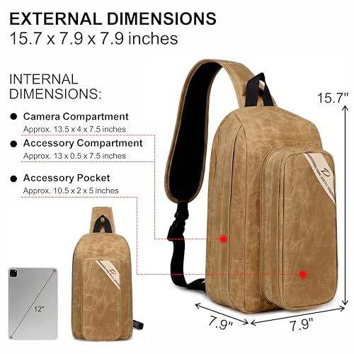 Padwa Lifestyle Khaki Crossbody Camera Bag - Waxed Memory Canvas Compact Camera Sling and Crossbody Bag with Fast Access,Versatile Lightweight Everyday Bag Great for Photographers Travel,Photography - color: Khaki