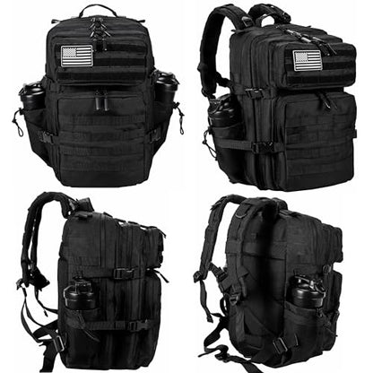 LHI Military Tactical Backpack for Men and Women 45L Army 3 Days Assault Pack Bag Large Rucksack with Molle System - Black - color: 1.0 Black
