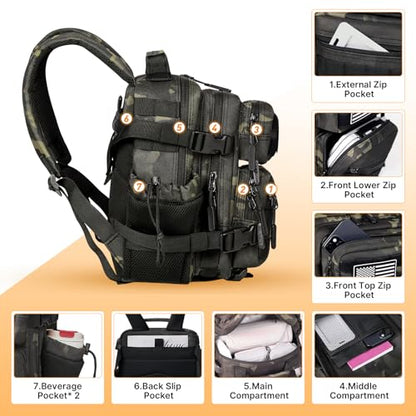 Boomistry 15L Mini Tactical Backpack Small Tactical Backpack for Men and Women, Military Backpack for Gym, Hiking, Daily (Black Camo-15L) - color: Black Camo-15l