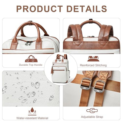 Shrrie Laptop Backpack for Women 15.6 inch Travel Leather Backpack Purse Work Computer Backpacks for Business College Beige - color: Beige