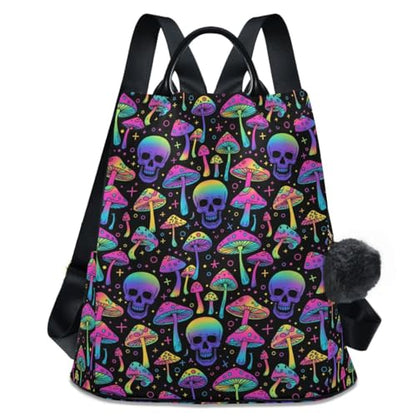MNSRUU Women Backpack Purse Magic Skull Mushroom Purple Backpack for Women Anti-theft Shoulder Bag Carry On Backpack Lightweight Rucksack Fashion Travel Ladies Bags - color: Goth 02