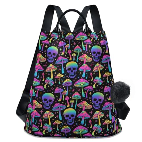 MNSRUU Women Backpack Purse Magic Skull Mushroom Purple Backpack for Women Anti-theft Shoulder Bag Carry On Backpack Lightweight Rucksack Fashion Travel Ladies Bags - color: Goth 02