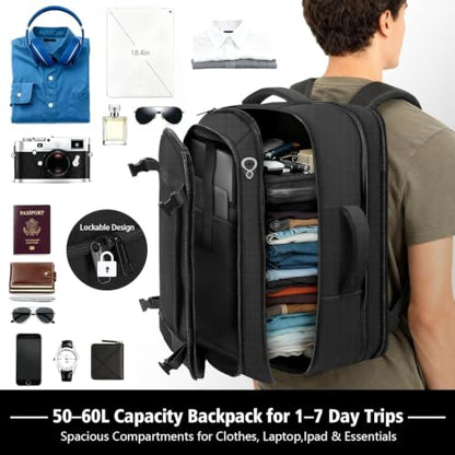 Roomy Carry On Backpack, Expandable Large Capacity Travel Backpack 1-7 Days with LifetimeWarranty,Fits18.4" Laptop,Water Resistant Anti Theft Carry on Laptop Backpack for Men Women,Flight Travel,Black - color: Black, size: 18.4inch (22"x14"x9")