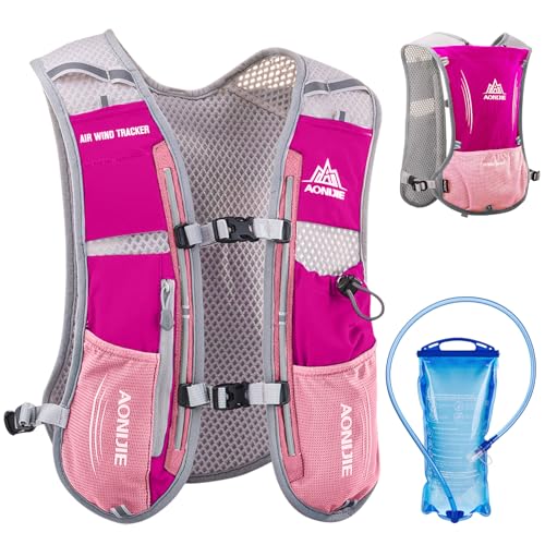 Azarxis Hydration Running Vest Backpack Pack 5L 5.5L for Women and Men Jogging Trail Race Marathon Cycling Hiking - color: #1 Rose Red (5L) - with a Water Bladder (1.5L)