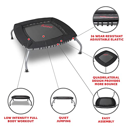 Sunny Health & Fitness Springless Mini Fitness Trampoline – Premium Adjustable Bungee-Style Indoor/Outdoor Exercise Rebounder for Quieter and Safer Workouts - size: 36 Inch