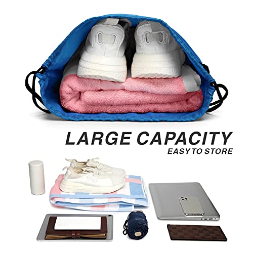 Drawstring Backpack Sports Water Resistant String Bag Sport Gym Sackpack for Women Men Large with Zipper, Neon Blue - color: Neon Blue