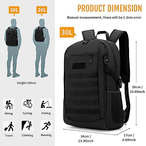 HUNTVP 10L/20L/30L Tactical Backpack Military MOLLE Backpack Rucksack Gear Tactical Assault Pack for Hunting Camping Trekking (30L-Black) - color: Black, size: 30L
