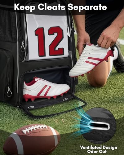 YOREPEK Football Bag Backpack, Extra Large Football Gear Bag with Helmet & Shoulder Pads Holder, Jersey Display Window, Ventilated Shoe Compartment, Football Equipment Bag for Boys Youth Adults