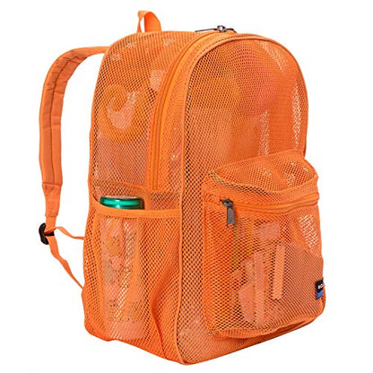 K-Cliffs Heavy Duty Mesh Backpack Quality Classic Student Net Bookbag Durable See Through Simple Netting Daypack Deluxe Basic School Bag Orange - color: Orange
