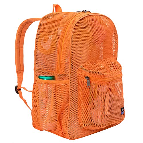 K-Cliffs Heavy Duty Mesh Backpack Quality Classic Student Net Bookbag Durable See Through Simple Netting Daypack Deluxe Basic School Bag Orange - color: Orange