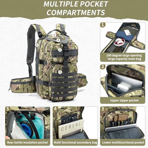 Camo hunting backpack，small tactical backpack, military backpack for men， camping backpack, 3-day bag(Camouflage) - color: Camouflage