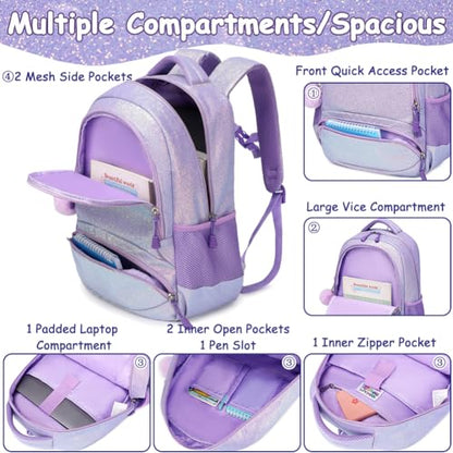 Meisohua School Backpack for Girls Shiny Glitter Sparkly Bookbag for Kids Elementary Middle School Bags for Girl Blingbling Purple - color: Glitter Purple