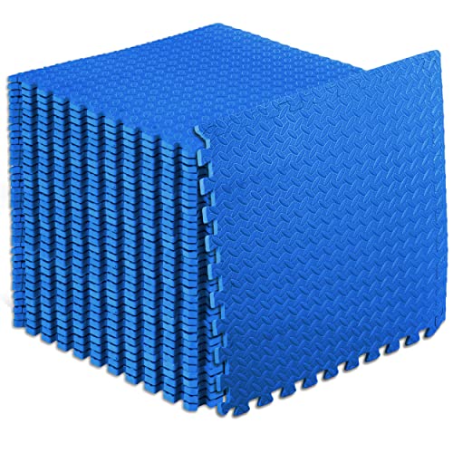 ProsourceFit Exercise Puzzle Mat ½-inch, EVA Interlocking Foam Floor Tiles for Home Gym, Workout Equipment, Kids Play Areas, Blue, 144 SQ FT - 36 Tiles - color: Blue, size: 36 Pack (144 SQ FT)