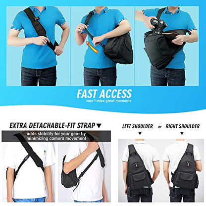 Camera Sling Backpack Waterproof for DSLR Camera with Rain Cover,Black - color: Black, size: Large